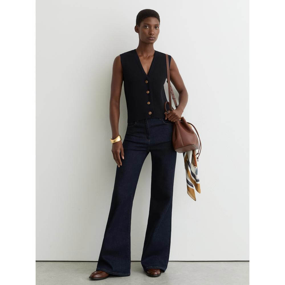 REISS Ria Textured-Knit Button-Through Waistcoat